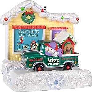 Hallmark Keepsake Christmas Ornament 2023, Happy Holiday Parade Collection Anita's Pet Shop Musical with Light, Gifts for Her