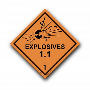 Class 1 Explosive 1.1 Hazard Warning Diamond Label - Code J001/1.1