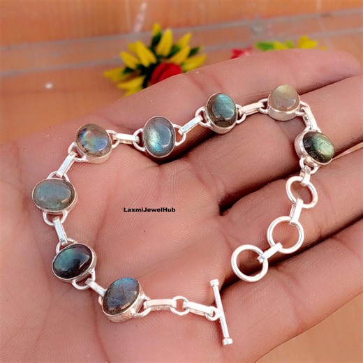 Labradorite Gemstone Bracelet, Handmade 925 Sterling Silver Bangle - Etsy