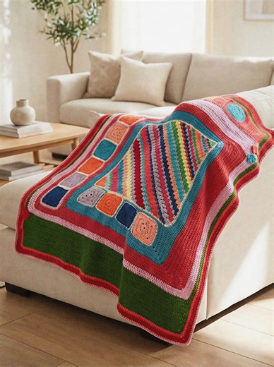 Handmade Crochet Sofa Blanket - Colorful Patchwork Throw, Couch Knit Blanket - Etsy