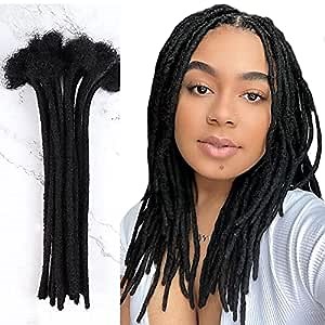 Loc Extensions 8 Inch 0.4cm Thickness Human Hair Dreads Extensions 100% Full Handmade Permanent Dreadlock Extensions Human Hair including Free Needles and Comb