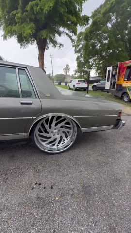 Chevy box on 26’s Asantis mounted up in the rain