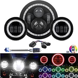 DOT H4 7'' Multi-color Halo Headlight & RGB Halo Passing Light For HD Electra Street Glide Road King Ultra Classic Heritage Softail Slim Deluxe Fatboy Motorcycle Projector Headlamp Set