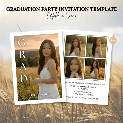 Graduation Announcement Template, Class of 2026 Invite, Modern Minimal Design, Animated Editable Canva, Printable & Digital Download - Etsy