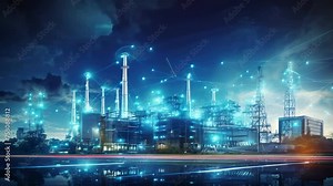 factory, communication network. Telecommunication. IoT, Internet of Things, ICT, Information communication Technology,. Smart factory. Digital transformation, cloud connecting.