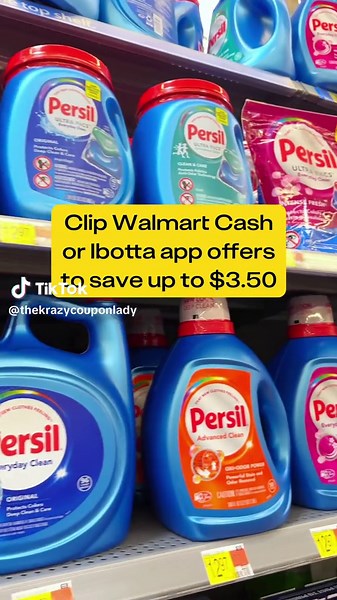 Clip Walmart Cash to score Persil laundry detergent for as low as $3.94 at Walmart! 🧺 Save on Persil laundry detergent at Walmart this week with Walmart Cash. If you prefer to earn cash back via Ibotta, you'll also find these offers there. ✂️ Clip the $1.50 Walmart Cash offer to get a 40-ounce bottle for $3.94 ($0.16 per load). ✂️ Clip the $3.00 offer to get a 100-ounce bottle for $9.97 ($0.20 per load). ✂️ Clip the $3.50 offer to get a 100-ounce bottle of Persil Activewear Clean for $9.47 ($0.