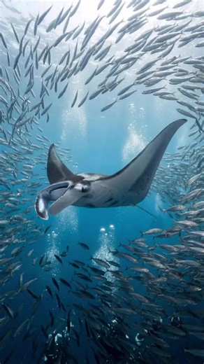 Manta Ray swims through school of fish. 🐠 #ocean