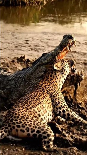 He thought he was the hunter…#crocodilevsleopard #animalfight