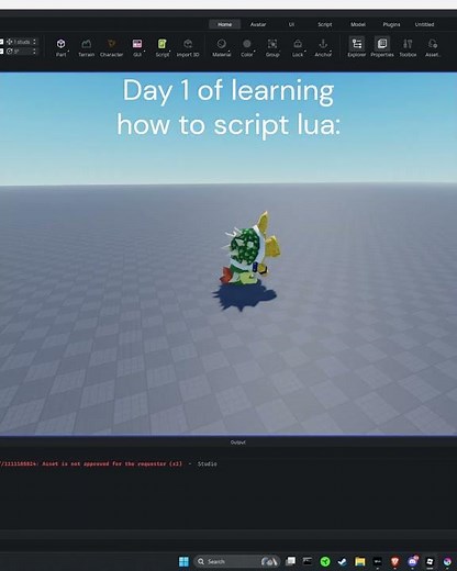 Day 1 of learning how to script lua on #robloxstudio #roblox