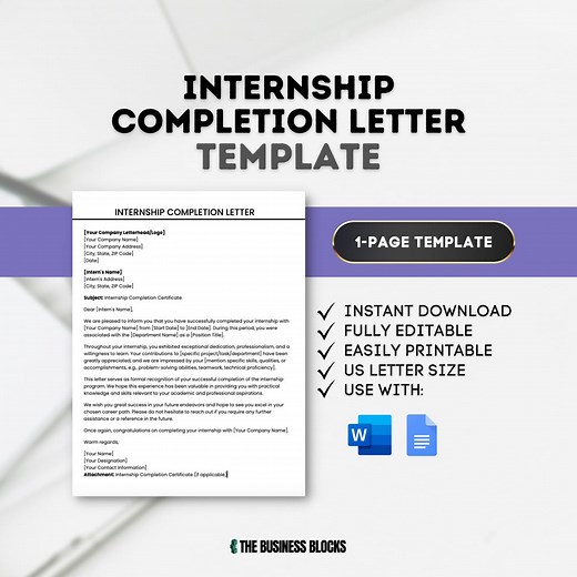 Internship Completion Letter Template (google Docs, MS Word) - Etsy