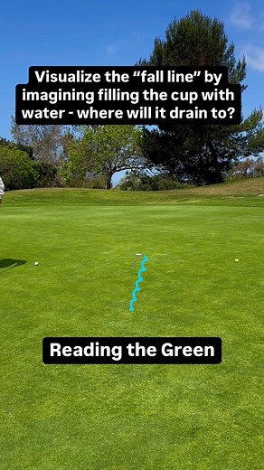 Tip of the Day! An effective way to read the “break” on a green is by determining the “fall line”. You can visualize the “fall line” by imagining the hole is overflowing with water - where does the water drain out toward? If your putt in on the “fall line” it will roll straight into the hole and if you ball lies on either side of the “fall line”, your ball will break toward that “fall line” #welcome2golf #golfbecause #riverwalkgc #flexlesson #flexprogram #FLEX #juniormedalist #juniorgolf #puttin