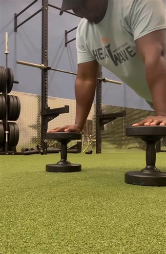 Looking for a finisher to end your chest day this is it! 1 1/2 rep pushups until failure. Using dumbbells to add elevation will apply extra stretch on the pecs. As I am performing the pushups, I am adding a static hold for each rep, each rep you will hold for that amount of seconds. (1 rep = 1 second hold, 2 reps = 2 second hold and so on) until you reach failure. #TrainerTipTuesday #WacWestAllis #Fitness | WAC West Allis