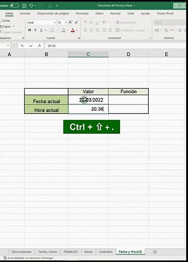 Excel. Insertar Fecha y Hora actual