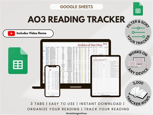 AO3 Reading Tracker | Google Sheets | Digital Fanfiction Tracker | Archive of Our Own - Etsy