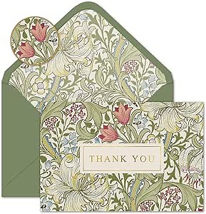Whaline 24 Pack Plants Floral Gold Foil Thank You Cards Bulk Green Flower Greeting Cards with Envelope Sticker Vintage Blank Note Cards for Birthday Baby Shower Party Supplies, 4 x 6 Inch