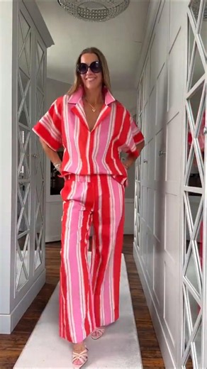 The Red and Pink Satin Stripe Shirt That Comes With Matching Wide-Leg Trousers #summerfashion #ootd
