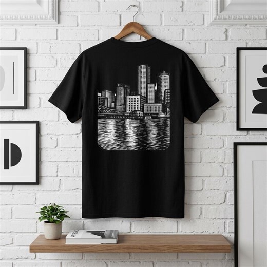 Boston Skyline T-shirt, Black Cotton City Graphic Tee, Boston Souvenir Shirt - Etsy