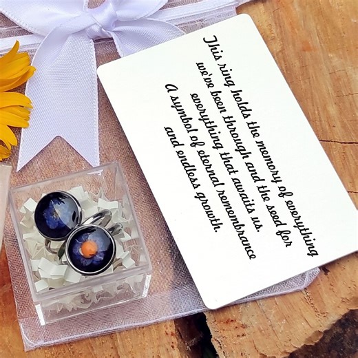 Forget Me Not Ring With Memorial Card, Real Flower Resin Jewelry, Bereavement Gift for Her, Sympathy Keepsake, Tiny Blue Flower Ring - Etsy