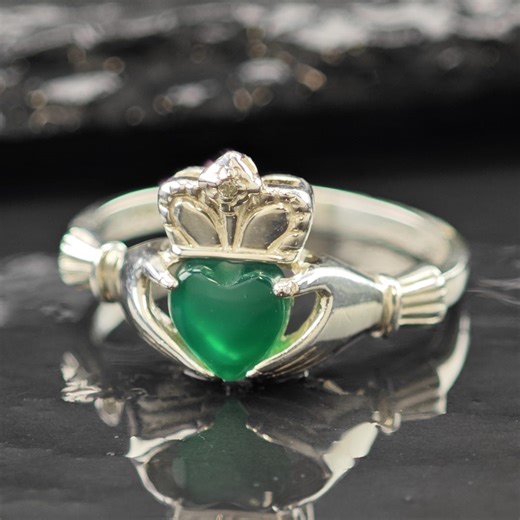 Claddagh, Green Chrysoprase Ring Sterling Silver Sz 7 3/4 - Etsy