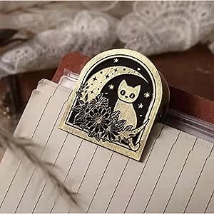 Travelers Notebook Clips Brass Color Alike, Journal Accessories, Vintage Binder Book Page Holder, Antique Finish, Lovely Gifts for Writers, Friends or Classmates (Cat)