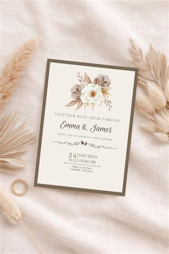 Rustic Wedding Invitation Template Printable | Minimal Kraft Barn Wedding Invite | Editable Canva | 5x7 Boho Country Invitation - Etsy