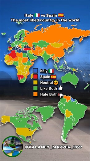 Italy 🇮🇹 vs Spain 🇪🇸. The most liked country in the world