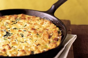 Skillet Cornbread Pudding with Ham and Pepper Jack