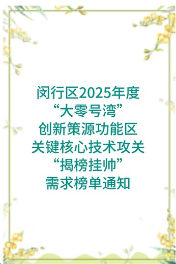 闵行区2025年度“大零号湾”关键核心技术攻关“揭榜挂帅”