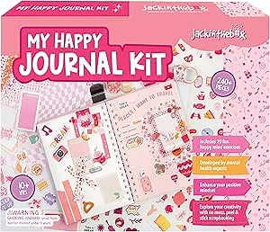 jackinthebox DIY Journal for Girls Ages 8-12, 242 pcs, Journaling kit, Tween Scrapbook, Includes 10 Mental Health Exercises, Girls Diary 8 9 10 11 12 Years