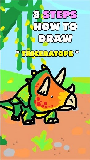 8 Steps How to draw a dinosaur "Triceratops" #mspaint #drawing #painting #วาดรูป #ไดโนเสาร์