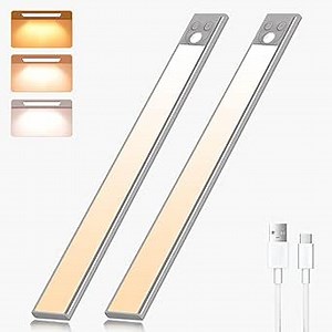 litren Led Motion Sensor Under Cabinet Lighting 3 Color and Brightness Dimmable Closet Lighting USB-C Rechargeable Night Light Portable Led Under Counter Light Fixtures (2 Pack, 12.6inch)