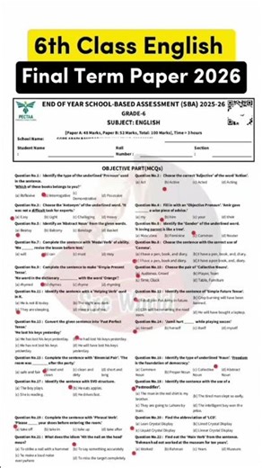 6th class ka English ka paper final term 2026 # full solve paper #paper #exam #pectaa