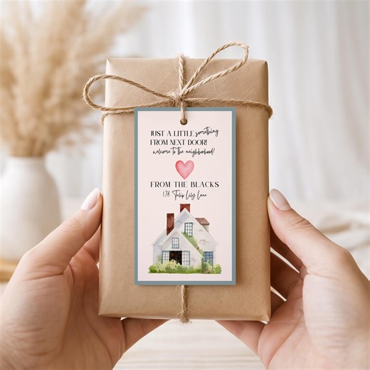 New Neighbor Welcome Gift Tag, Printable Editable Canva Template, Housewarming Basket, Neighborhood Greeting Card, Instant Download - Etsy