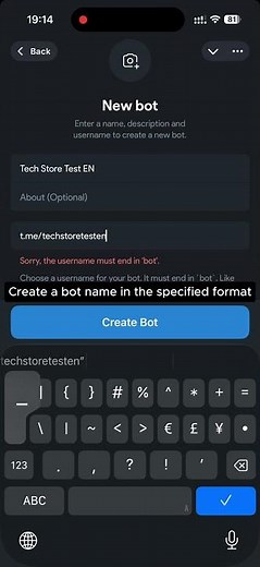 Create a Telegram mini app in BotFather