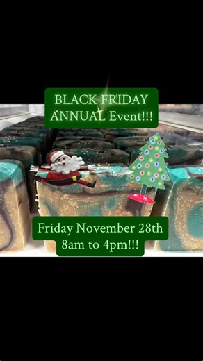 Come to the soapery @ SkinnyFat Farm on Saturday 11.28.25 and get some awesome BLACK FRIDAY deals!!! Visit with the animals and shop our 🎄Christmas scents, gift sets, and stocking stuffers 🎅🏻 8am to 4pm Great gifts for friends, family, coworkers, or office parties!! | SkinnyFat Farms
