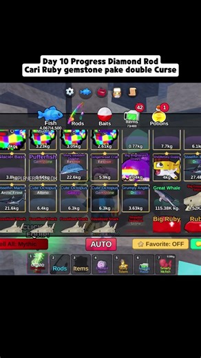 Day 10 Progress Diamond Rod Cari Ruby gemstone #fishit #roblox #shorts