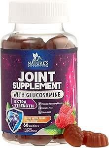 Joint Support Gummies - Glucosamine Plus Vitamin E Nature's Joint Support Supplement for Occasional Discomfort for Back, Knees & Hands - Cartilage & Joint Health & Flexibility Support - 60 Gummies