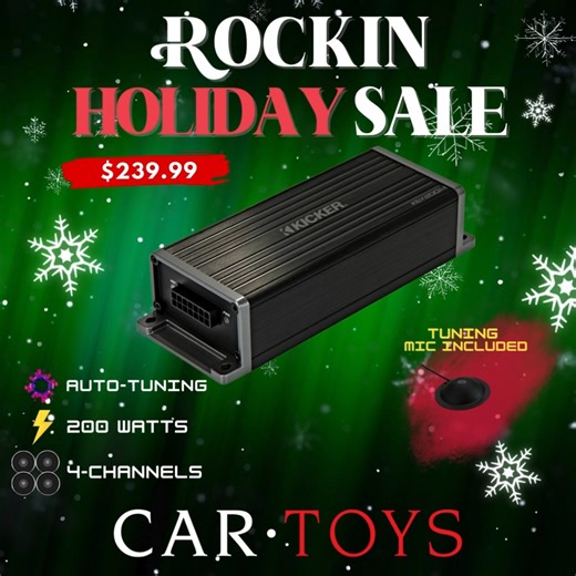 The auto-tuning Kicker KEY 200 amp doesn't just make your speakers louder. It makes them sound better - now 20% off at Car Toys! Click the link for more info and to find a dealer. https://bit.ly/4pGXuhC #cartoys #amplifier #kickeraudio #holidaydeals | Car Toys
