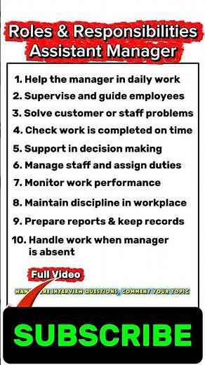 Assistant Manager Roles and Responsibilities
