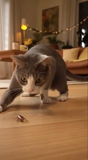 Cat vs Cockroach: Hilarious Indoor Chase Showdown