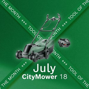 Introducing our Tool of the Month for July: The Bosch CityMower 18. The lightweight and powerful cordless lawnmower is designed for easy urban lawn care. With a powerful 18 V battery and an advanced battery management system for longer runtimes, it enables cordless freedom without the need to sacrifice power or efficiency. | Bosch DIY and Garden