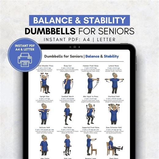 Dumbbell Exercises for Seniors Printable | Balance & Stability PDF Poster | Low Impact Full Body Dumbbell Workout for Older Adults - Etsy