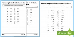 Comparing Decimals to the Hundredths Place Worksheet