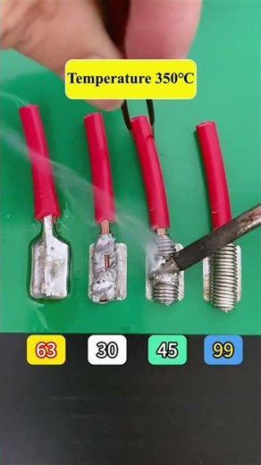 Demonstration of the fluidity of different solder wires on copper wire at 350C. Friends, can you see