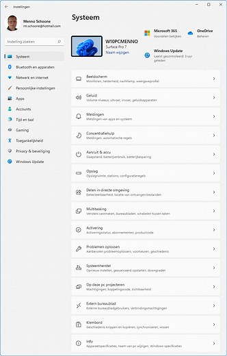 Windows 11 Instellingen, onderdeel Systeem