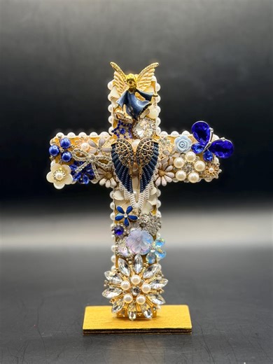 Blue Jeweled Guardian Angel Spiritual Cross - Etsy UK