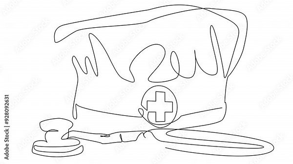 This artwork features a nurses cap alongside a stethoscope, emphasizing the core elements of healthcare and nursing.