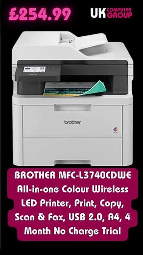 BROTHER MFC L3740CDWE All in one Colour Wireless LED Printer, Print, Copy, Scan & Fax, USB 2 0, A4