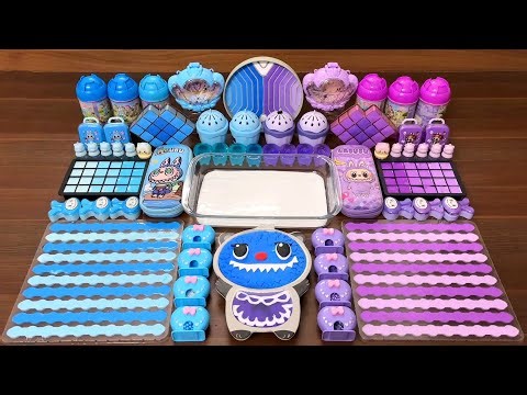 Slime Mixing Blue vs Purple Labubu: Glossy Slime ASMR Relaxing