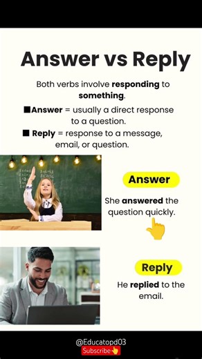 Difference between Answer V/s Reply #english#education#grammar#englishtips